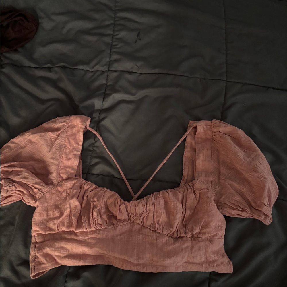 Ruched Puff Sleeve Crop Top in Dusty Rose